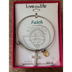 LOVE THIS LIFE Bracelet “Faith" Charms Stainless Crystal Cross Expandable Bangle